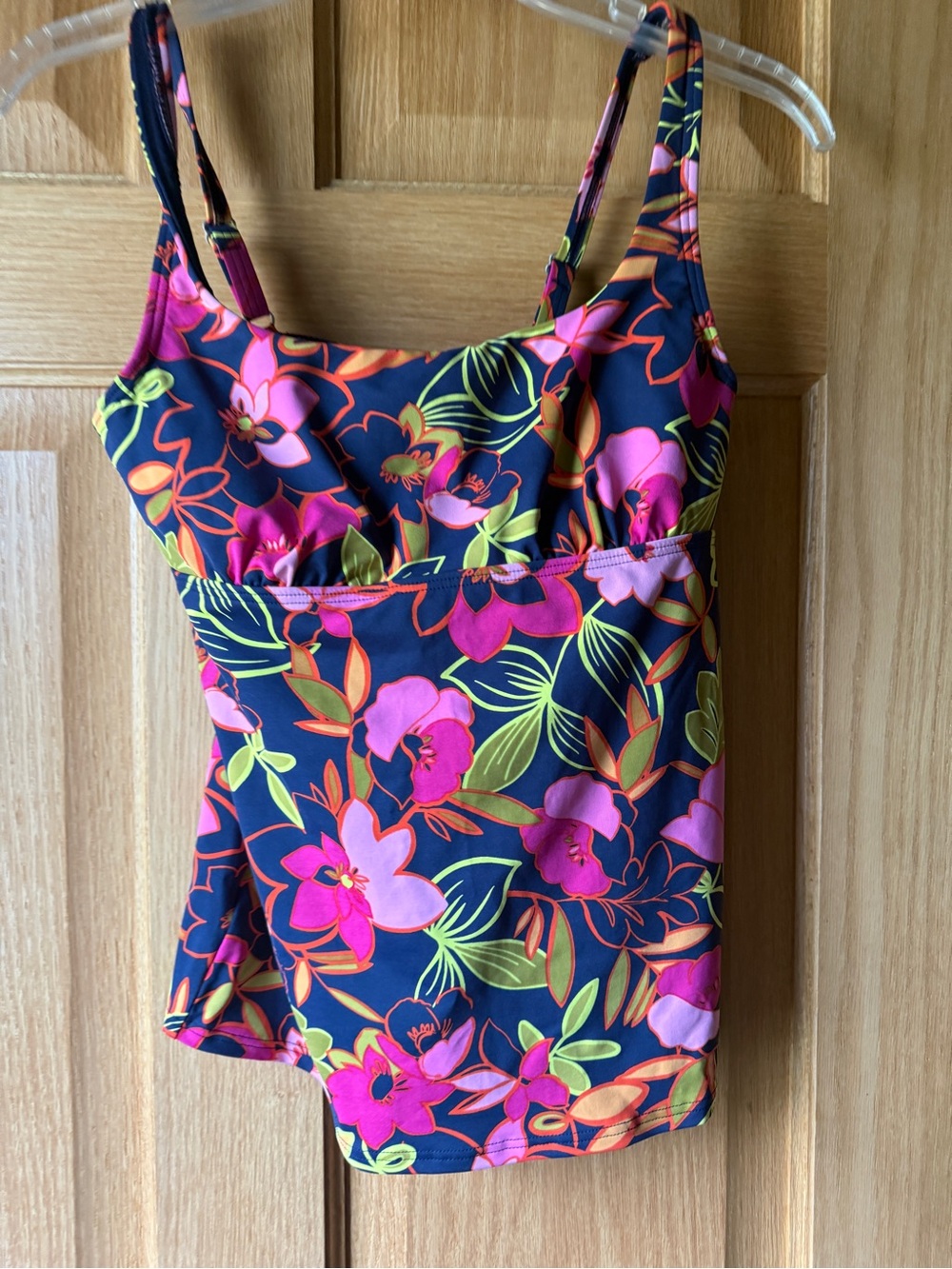 Lands' End Navy Floral Swim Top with Pink & Green Accents